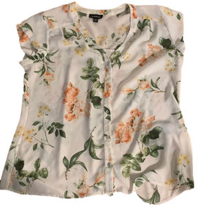 Le Chateau Floral Semi Sheer White Blouse Large